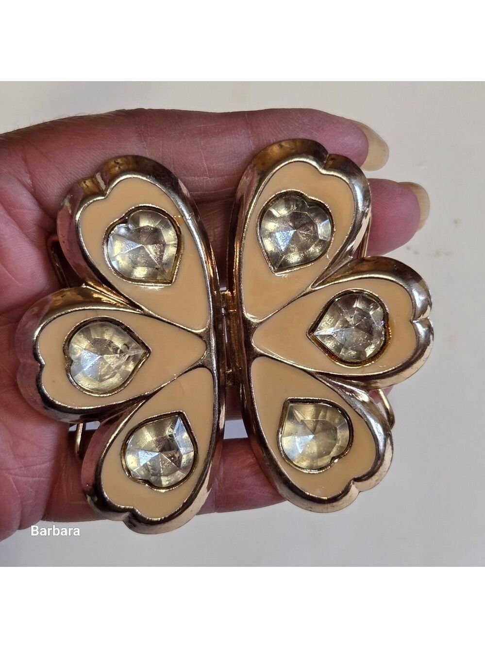 Vintage 80s Gold-toned 2-part Enamel & Rhinestone Butterfly-shaped Belt Buckle
